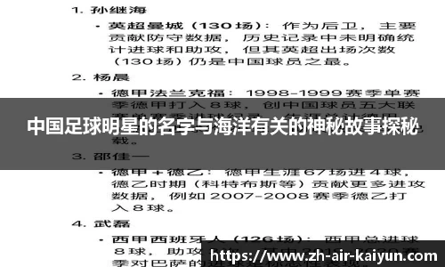 中国足球明星的名字与海洋有关的神秘故事探秘